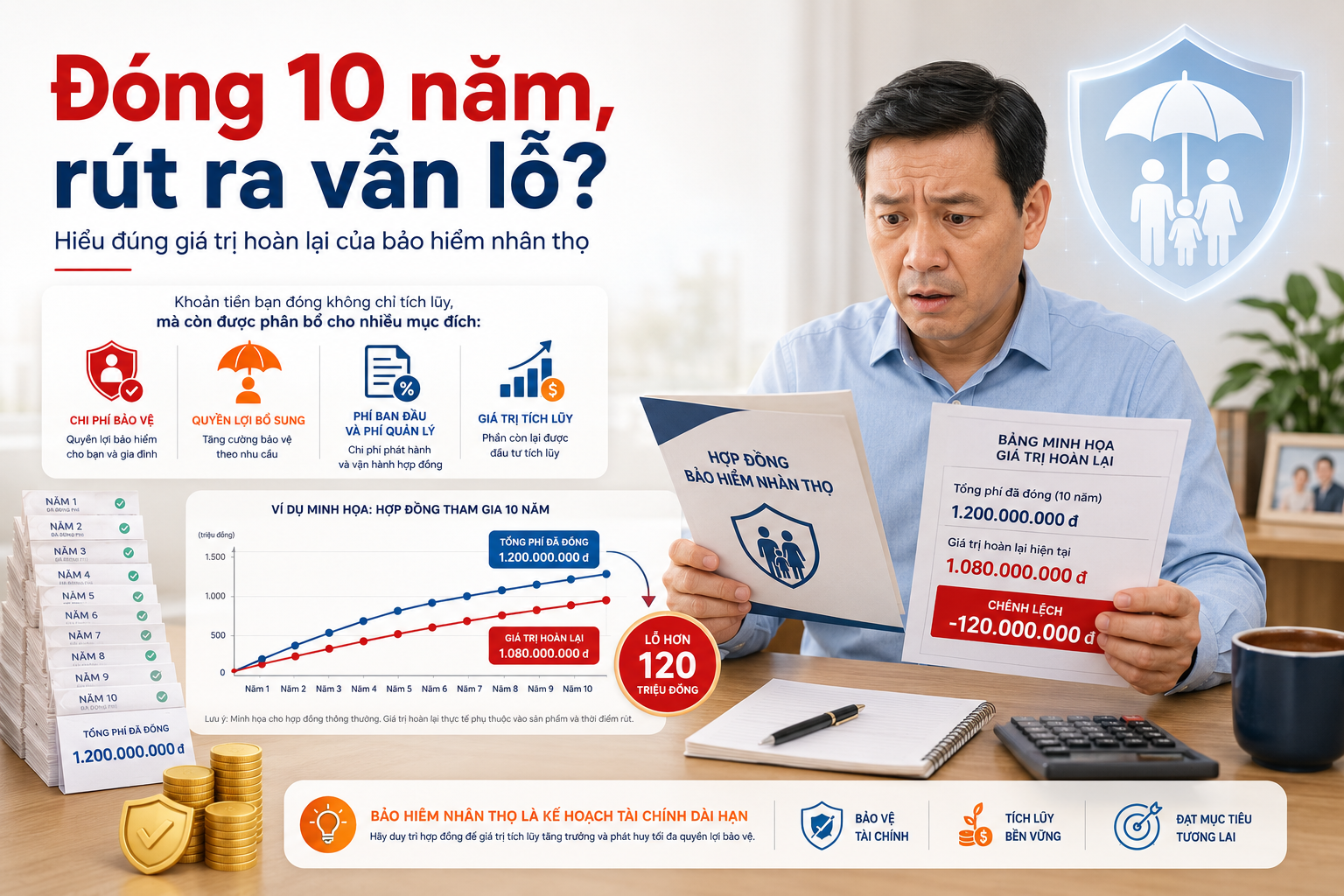 Đóng bảo hiểm nhân thọ 10 năm rút ra vẫn lỗ - giá trị hoàn lại